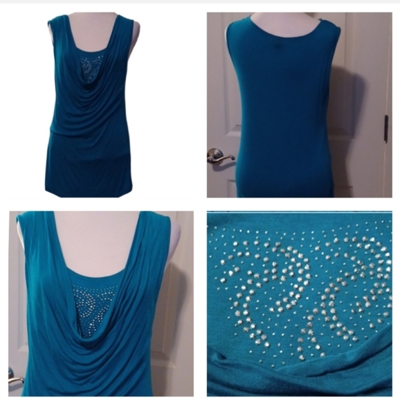 💙🌺Jason Maxwell  turquoise Ruched Embellished Tank - Picture 1 of 10